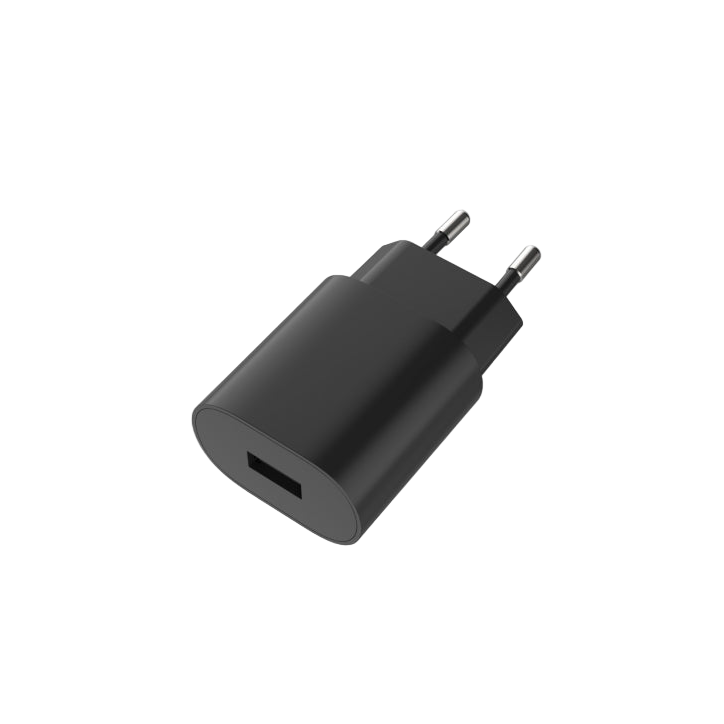 Black wall adapter on a white background