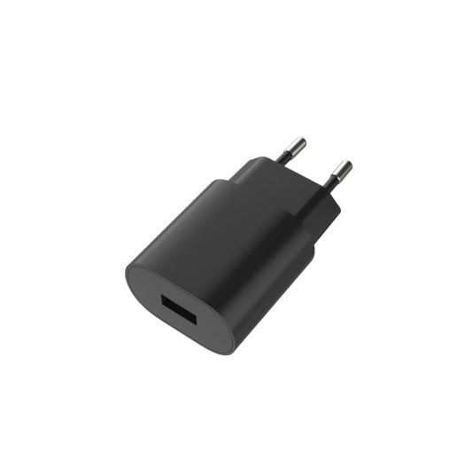 Black wall adapter on a white background